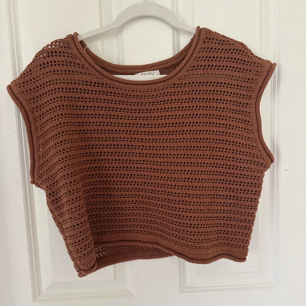Z Supply Brown Crochet Sleeveless Top